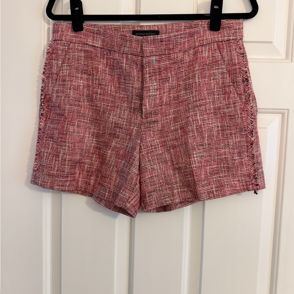 Banana Republic Tweed Fringe Shorts – Cranberry / Navy / White – Size 4